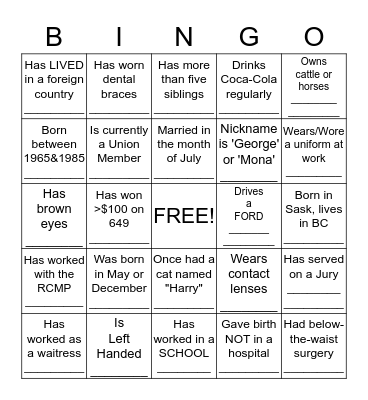 REUNION MINGLE BINGO! Bingo Card