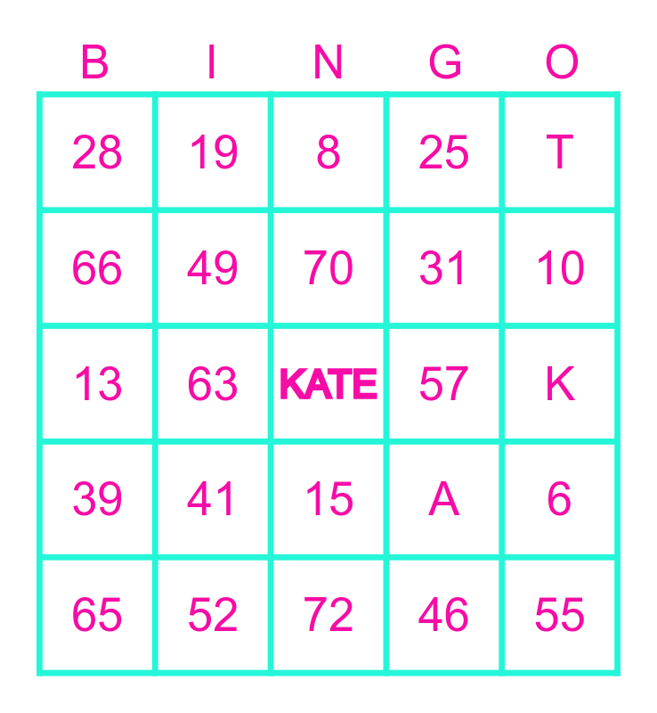K A T E Bingo Card