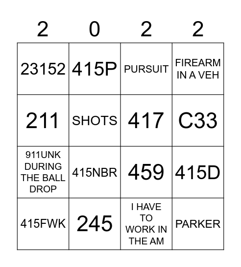 DISPATCH NEW YEARS EVE BINGO Card