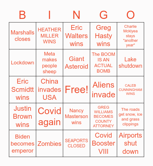 2022 DISTASTER BINGO Card