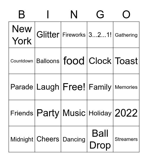 NEW YEARS EVE 2021 Bingo Card