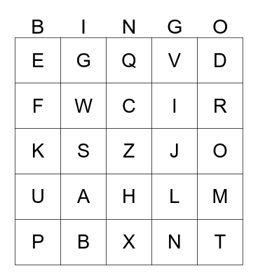 THE ALPHABET Bingo Card