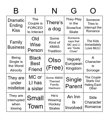 Cheesy XMAS Movie Bingo Card