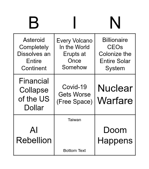 Inevitable 2022 Disaster Bingo Card