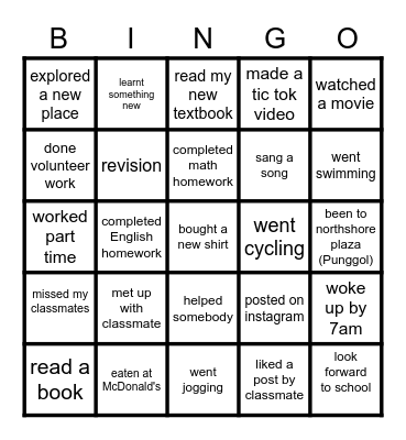 Welcome back to school Bingo Card