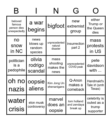 2022 (2020 2?) Bingo Card