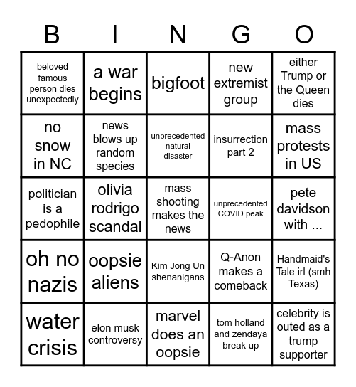 2022 (2020 2?) Bingo Card