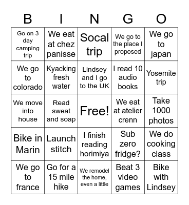 2022 Bingo Card