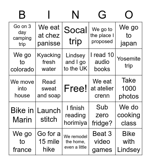 2022 Bingo Card