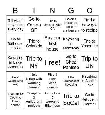 Lindsey’s 2022 Bingo! Bingo Card