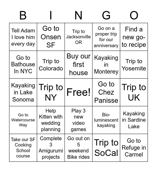 Lindsey’s 2022 Bingo! Bingo Card