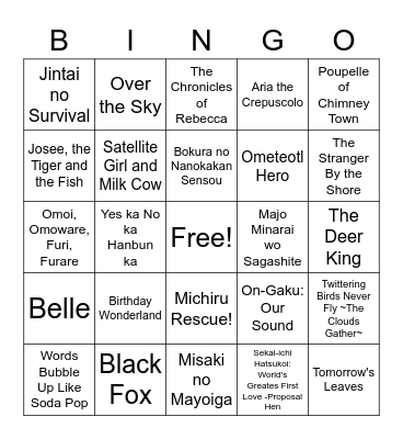 Anime Bingo - Movies Bingo Card