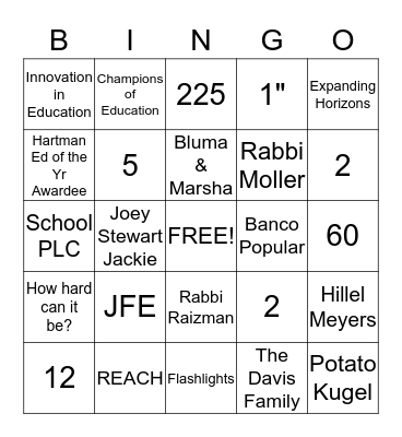 2012 Post Banquet Gala Luncheon Bingo Card
