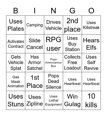 Warzone Bingo Solos Bingo Card