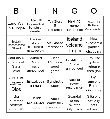 2022 Bingo Card