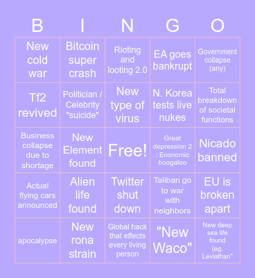2022 Bingo Card