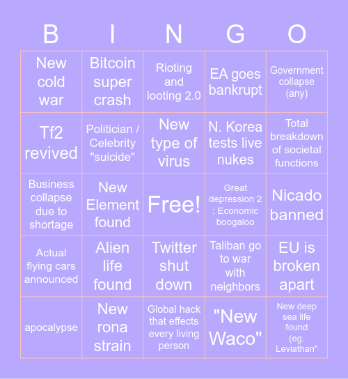 2022 Bingo Card