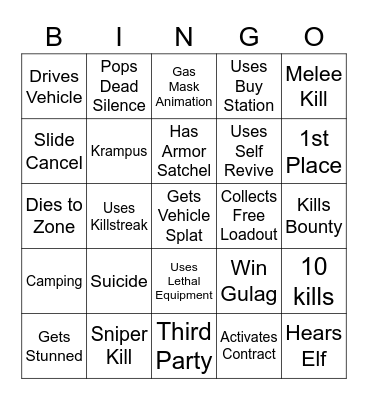 Warzone Bingo Solos Bingo Card