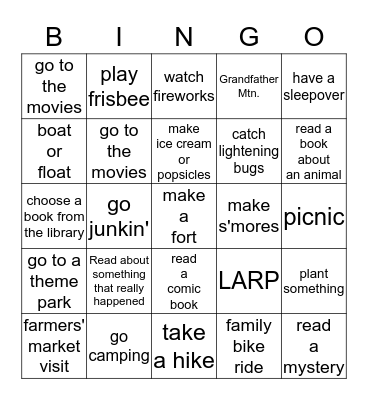Summer 2015 Bingo Card