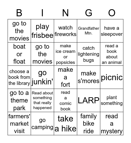 Summer 2015 Bingo Card