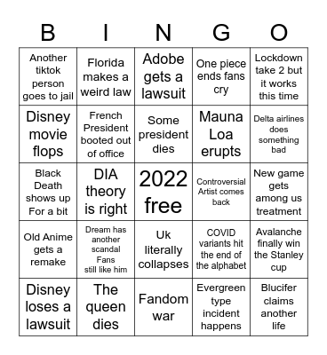 2022 bingo Card