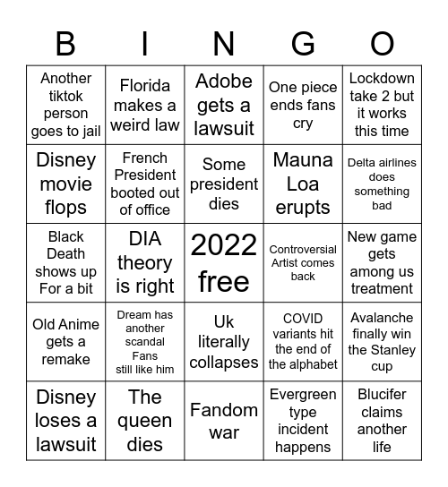 2022 bingo Card