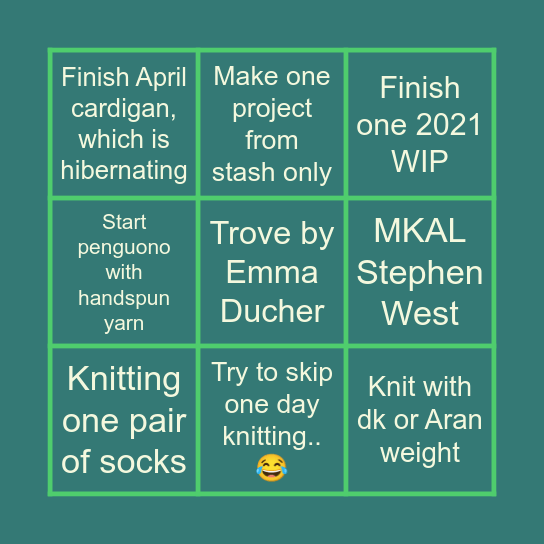 Knitting bingo Card