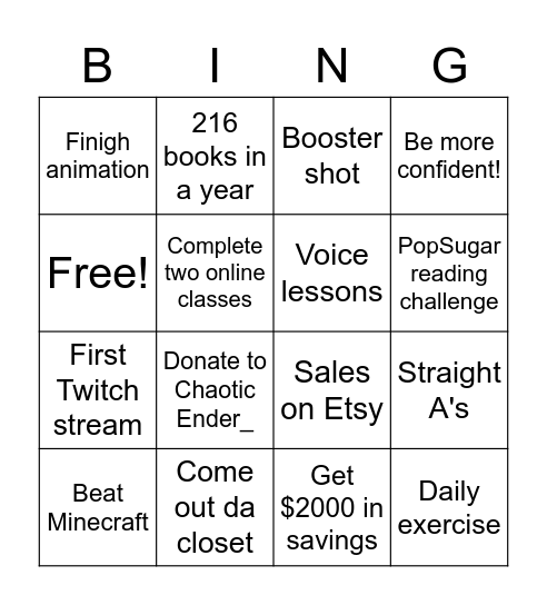 Personal Bingo Card
