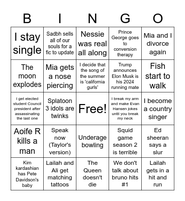 2022 predictions Bingo Card