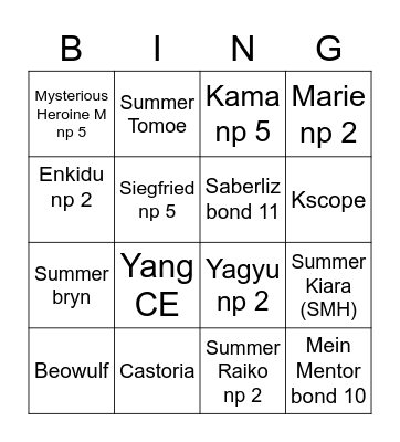Fredboss Main 2022 Bingo Card