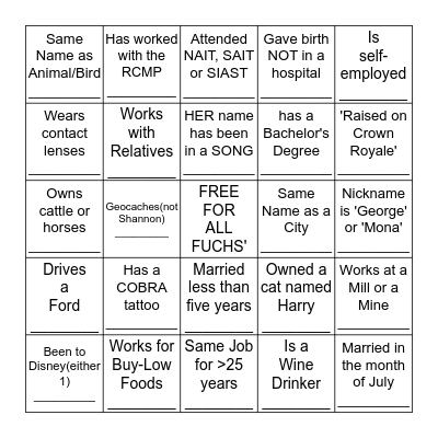 REUNION MINGLE BINGO!!!!!! Bingo Card