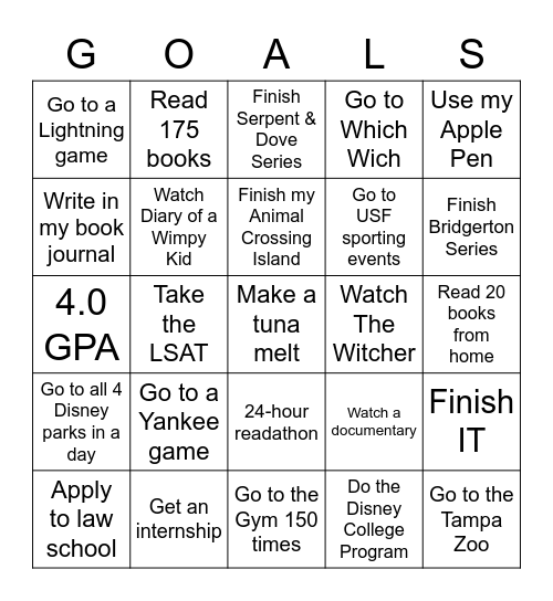 Resolutions Bingo Card