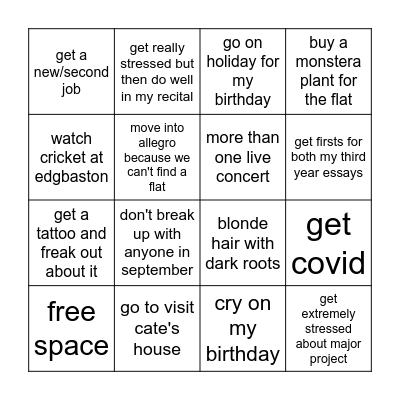 zahrah 2022 bingo Card