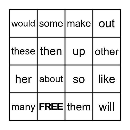 Set 1 Bingo Card