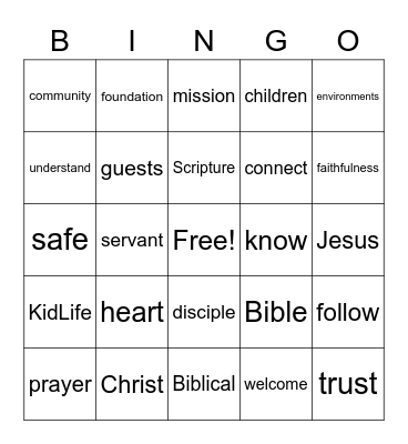 KidLife Bingo Card
