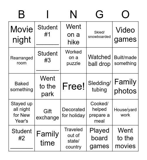 Back from Break BINGO Card