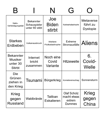 Katastrophen Bingo 2022 Bingo Card