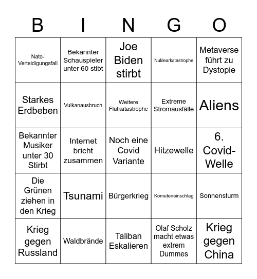 Katastrophen Bingo 2022 Bingo Card