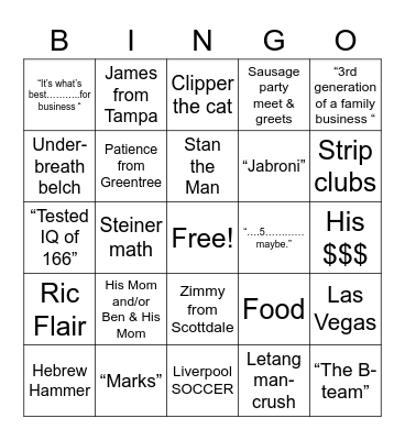 Super Fatness Bingo Card