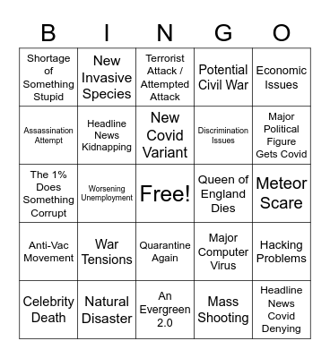 Apocalypse Bingo (2022) Bingo Card