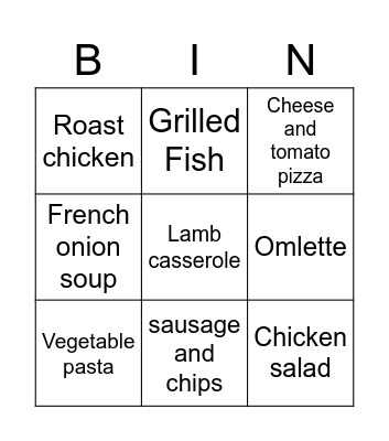 Food Bingo Card