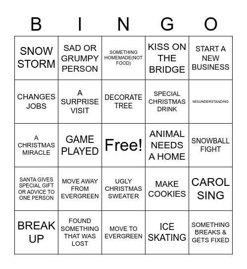 EVERGREEN CHRISTMAS Bingo Card