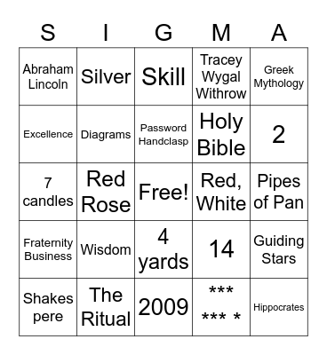 SIGMA ALPHA IOTA  Bingo Card