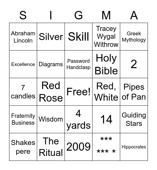SIGMA ALPHA IOTA  Bingo Card