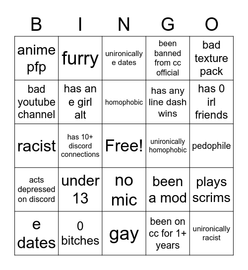 Cubecraft discord bingo Card
