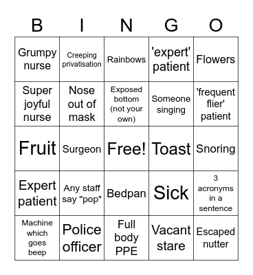 UK hospital (as patient) Bingo Card