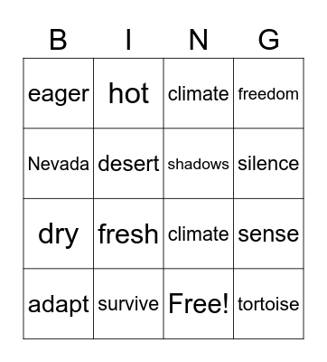Animal Adaptations Bingo Card