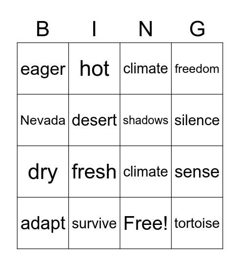 Animal Adaptations Bingo Card