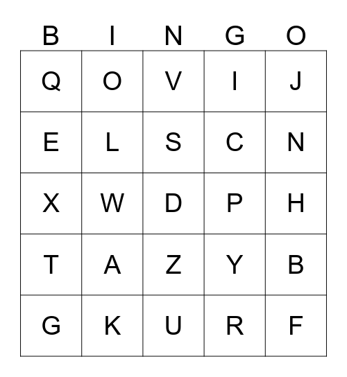 The English Alphabet Bingo Card