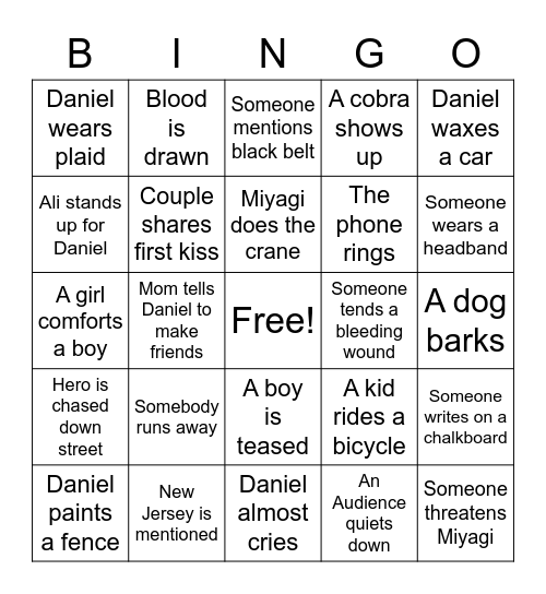 Karate Kid Movie Bingo Card